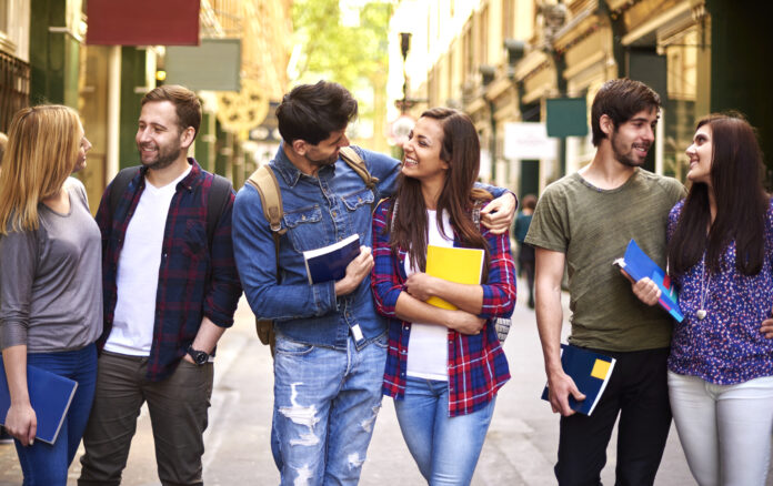 Three couples going back from the University